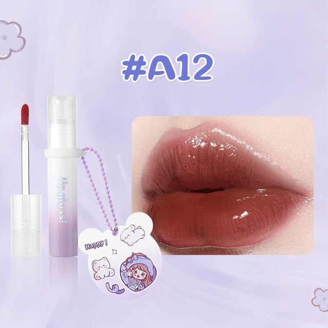 Yickyue Cute Bubble Mirror Water Lip Gloss Whitening Lasting Jelly Lip Glaze Dudu Lipstick Plumper with KeyChain Card Sticker Gifts