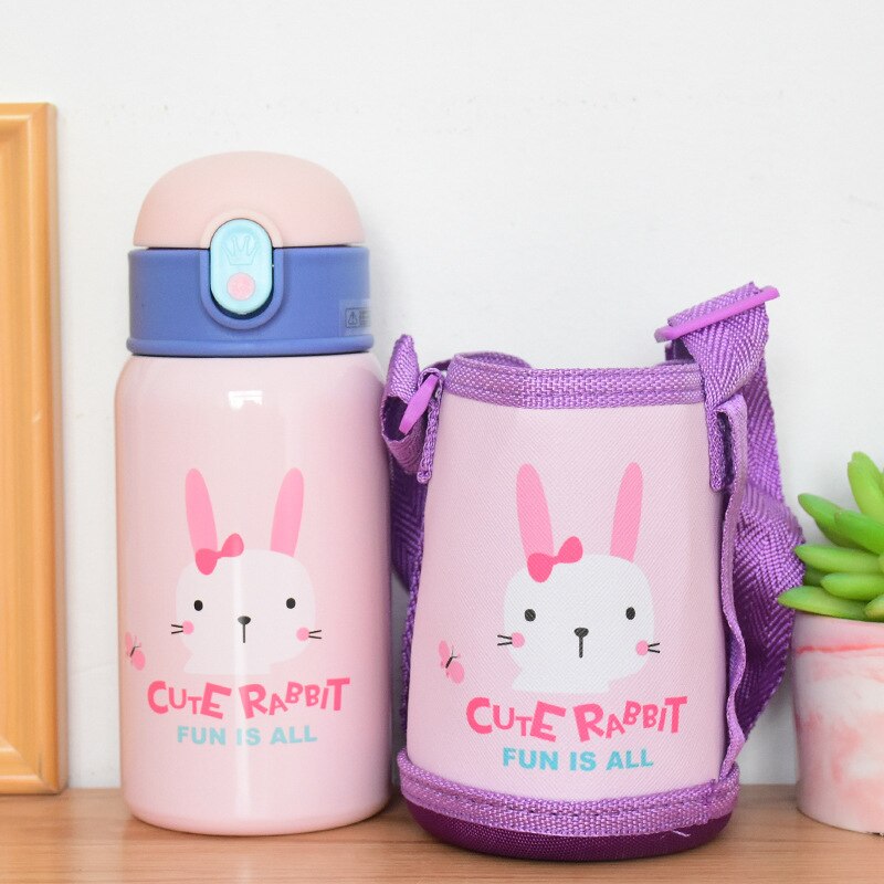 304 Stainless Steel Cute Fashion Mug For Primary School Students Children's Portable Outing Strap Water Bottles