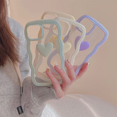 Japan Korea candy colors 3D Love heart wavy cream border clear soft phone case for iphone 12 11 13 Pro XR X XS Max cartoon cover