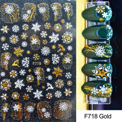 Gold Christmas Snowflake 3D Nail Stickers Sparkly iridescent Silver Xmas Tree Elk Deer Transfer Sliders Winter Nails Accessories