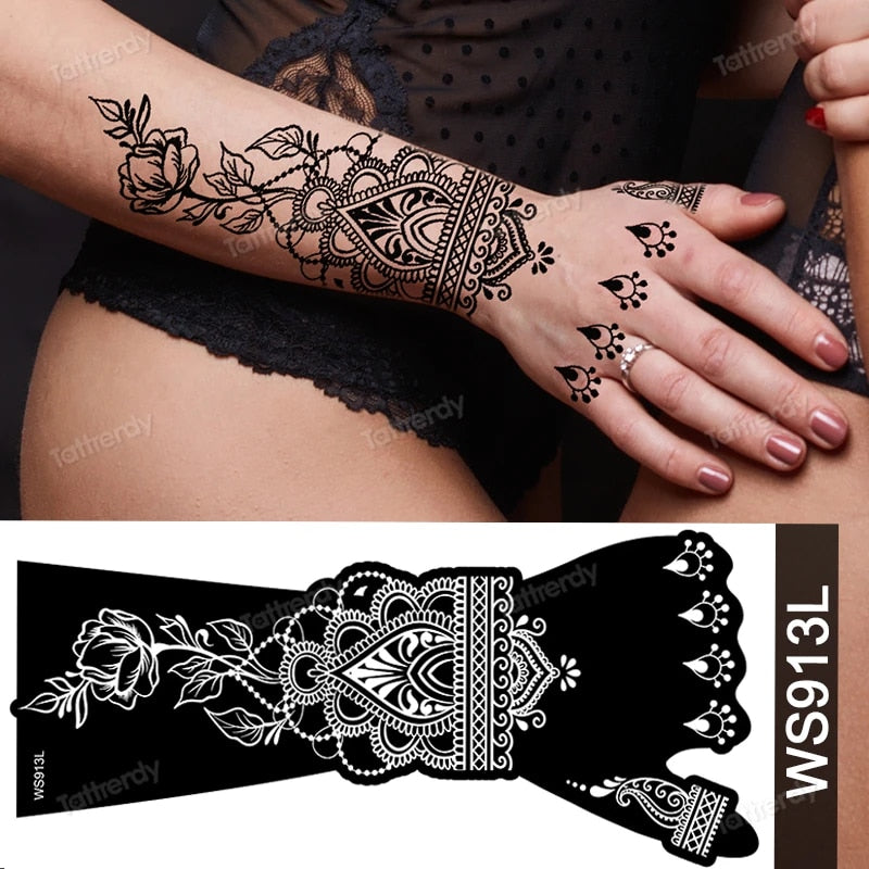 YICKYUE  -  1 Sheet Flower Lace Henna Stencil Body Art Temporary Tattoo Sticker Airbrush Print Stencil Stamp Plates Template Mandala Wedding