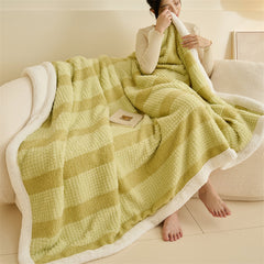 Yickyue Modern Simple Ins Style Striped Lambskin Blanket Double Thickened Antistatic Nap Sofa Cover Blanket Multifunctional Blanket