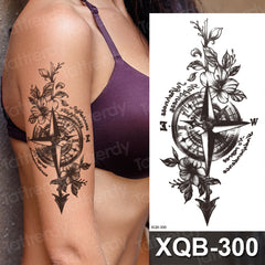 YICKYUE  -  10pcs/lot  sketch tattoo designs black flower peony rose temporary tattoo stickers waterproof arm sleeve breast tattoo for women