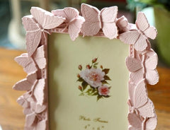 YICKYUE  -  Pink Butterfly Photo Frame, Resin, European Photo Frame, Home Study, Office Decoration Gift, MF192, 6 Inch