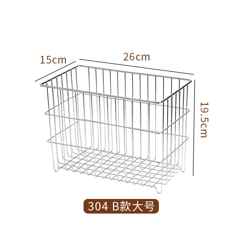 Yickyue  304 Stainless Drain Basket Household Kitchen Storage Basket Square Fruit Vegetable Basket Cosmetics Storage Basket