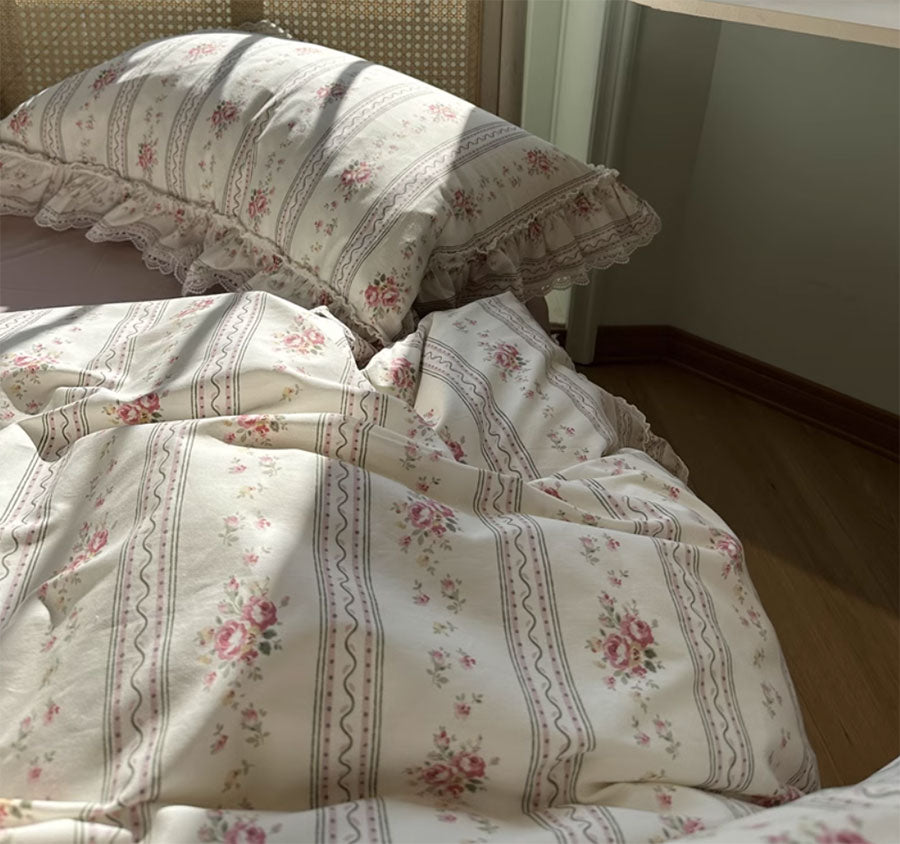 YICKYUE  -  Classic sweet pastoral flower bedding set,twin full queen king rustic retro cotton home textile bed sheet pillowcase quilt cover