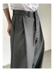 Hearujoy Korean Gray Casual Suit Pants Men Pleated Loose Wide Leg Pant Spring Autumn New Fashion Design Sense Trendy Trousers Streetwear