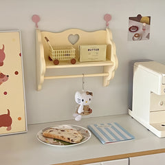 YICKYUE  -  Charming Pink and Purple Wooden Wall Shelves - No-Drill, Multi-Functional Storage and Display Racks for Bathroom Decor, Featuring Heart-Shaped Hooks and Nautical Accents, Bathroom Shelves