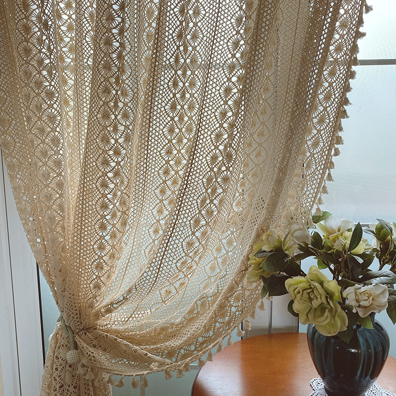 Yickyue pastoral hollow out lace crochet cotton thread weaving partition cortinas window curtain living room balcony bedroom LQ