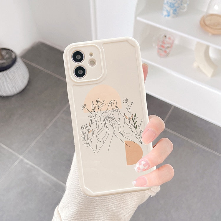 Abstract Line Face Phone Case For iPhone 11 12 13 Pro Max X 7 8 Plus XR XS Max Soft Silicone Back Cover Funda