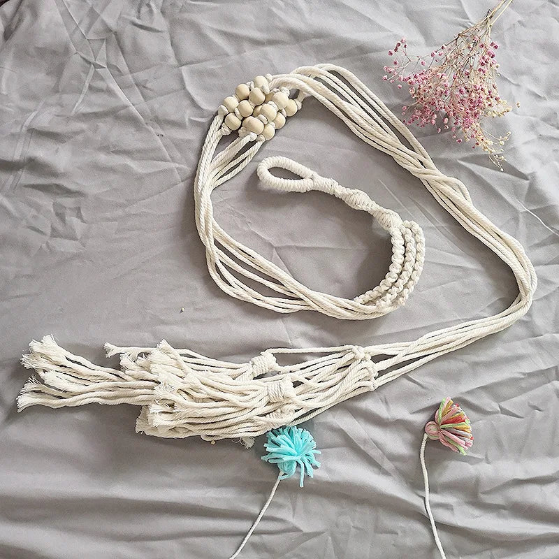Boho Macrame Hanging Plant Support Wood Shelf Plate Handmade Korean Nordic Home Bedroom Decor Bed Side Small Stuff Organizer