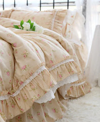 YICKYUE   -  Romantic elegant floral lace bedding set,sweet flower rose full queen king cotton home textile bedspread pillow case quilt cover