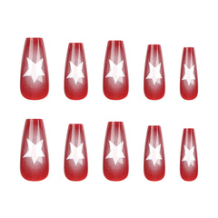 YICKYUE  -  24pcs five-pointed star Fake Nail Patch French Red Ballet Coffin False Nail Full Cover Wearable Press on Nails Tips for Girls