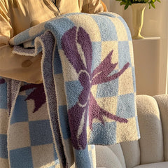 YICKYUE  -  Simple Square Blanket Bow Sofa Blanket Shawl Lunch Blanket Soft Skin-friendly Half-side Velvet Casual Blanket