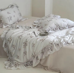 Yickyue -  fairyfair flower ruffled beding set,full queen king french rustic floral home textile flat sheet pillowcase duvet cover