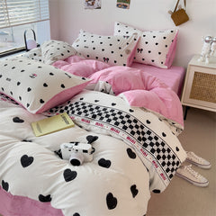 YICKYUE  -  Pink Washed Cotton Bedding Set Duvet Cover Pillowcase bed sheet Washed Full Size Bed Linen Duvet Cover Set Queen/King 180 220