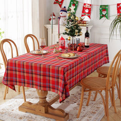 Cilected Nordic Christmas Red and Green Plaid Tablecloth Home Hotel Polyester Cotton New Year Decoration Tablecloth Cover Towel