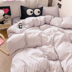 Yickyue INS Blogger Bed Sheets Set Bedding Sets Stripes Duvet Cover Set Quilt Cover Quilt Sets Queen Size Comforter Sets Bed Linen
