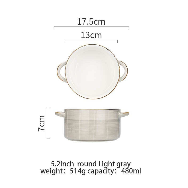 European Style Phnom Penh Ceramic Bakeware Anti-scalding Handle Kitchen Baking Pan For Baked Rice Meat Lasagna Rectangle Round