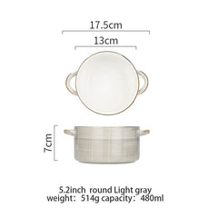European Style Phnom Penh Ceramic Bakeware Anti-scalding Handle Kitchen Baking Pan For Baked Rice Meat Lasagna Rectangle Round