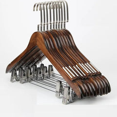 10Pcs/set Adult Extra-Wide Solid Wood and Metal Hook Wooden Hangers With Notches Non-slip Metal Hook for Clothes W2760