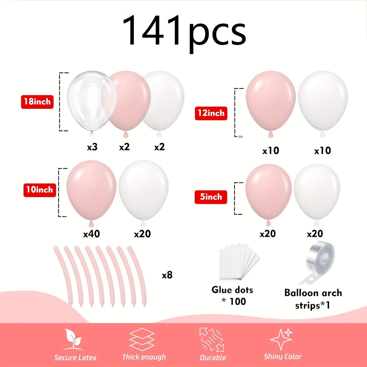 YICKYUE  141pcs Pink Bow Balloon Garland Arch Kit - Coquette Birthday Decoration Coquette Bow Pink And White Balloon Arch Kit Different Size For Wedding Bridal Shower Girls Birthday Engagement Party Decoration