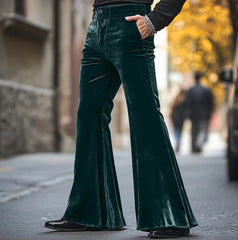 Hearujoy High Street Velvet Flared Pants For Men Vintage Slim Fit Suit Trousers Spring Autumn Fashion Comfort and Soft Pant Streetwear