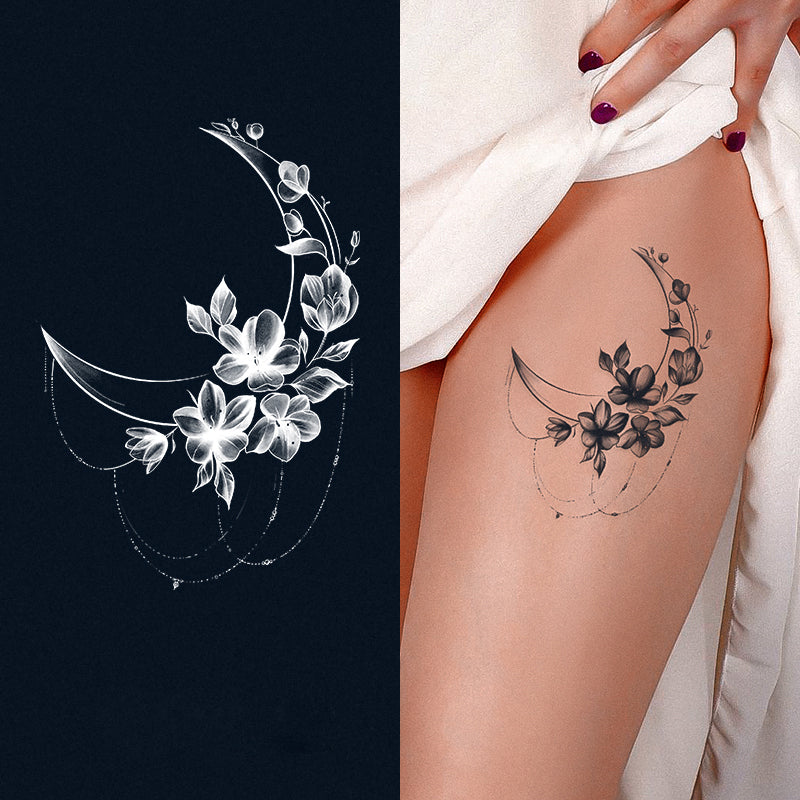 YICKYUE  -  1pc Cute Moon Cat Flower Waterproof Temporary Tattoo Sticker for Women Men Arm Cartoon Kitten Tattoos Body Art Arm Fake Tatoo