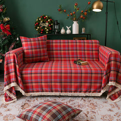 YICKYUE  -  Red Plaid Couch Cover Christmas Decoration Buffalo Check Sofa Blanket for Dogs Cat Furniture Decoration Protector Cushion Covers