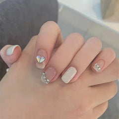 24pcs/Set Fake Nails Butterfly Rhinestone Design Artificial Nail Diy Fashion False Nails With Glue Fake Nails Press On For Girl