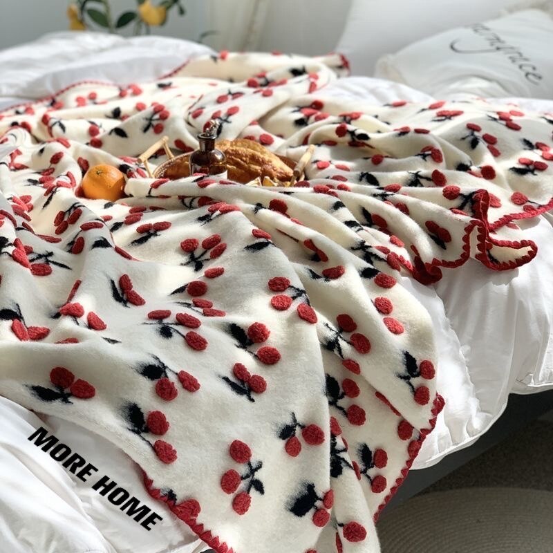 [MORE HOME] 2022NEW Blanket Ins Popular 3D Cherry Strawberry Leisure Cover Sweet Girl  Room Office Air Conditioner