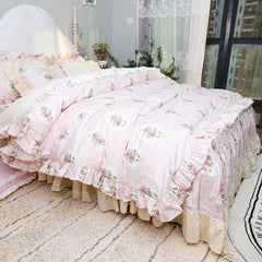 YICKYUE  -  Pink French Bed Cover Full Set Retro Rose Printed Bed Linen Set Bed Sheet Pillowcase Quilt Cover Home Elegant Pastoral Bedingset
