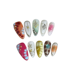YICKYUE  -  10pcs Handmade y2K Press on Nails Sweet Cool Crocodile pattern Almond Fake Nail Tips Wearable Ins Blush Spice Girls False Nails