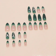 YICKYUE  -  24pcs Gradient Green Fake Nails Ins Simple French Press on Nails For Women Wearable Detahcble European Spice Girls Fake Nails