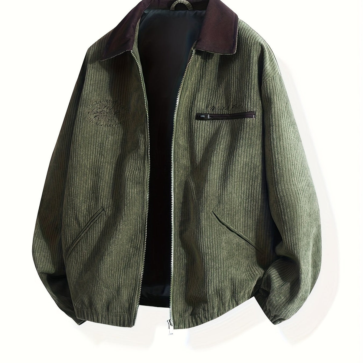 HEARUJOY  -  Men's Light Blue Corduroy Jacket - Stylish & Casual, Windproof with Zip-Up Closure, Logo & Side Pockets, Polyester, Perfect for Outdoor Activities