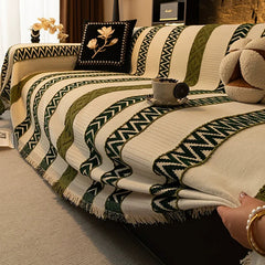 New Striped Velvet Sofa Towel with Tassels High Quality Soft Skin Friendly Blanket for Office Adjustable Dustproof Couch Covers