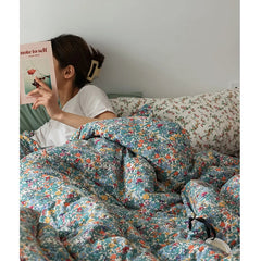 American Sle Floral Cotton Knitted Bedding Set 4pcs Pure Cotton Retro Sle Soft Breathable Comforter Cover eet