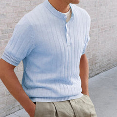 YICKYUE  -  Fashion Solid Knitted Polo Shirt Men Formal Single Breasted Slim Shirts Mens Short Sleeve O-neck Pullover T Shirt Polos