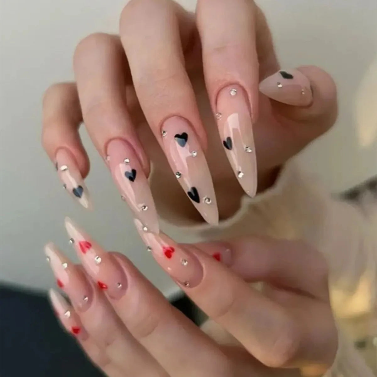 YICKYUE  -  Silver Lines Brown Halo Dyeing Totem Long Pointed Fake Nail Tips Maillard Detachable Finished False Art Nails Press on Nail Glue