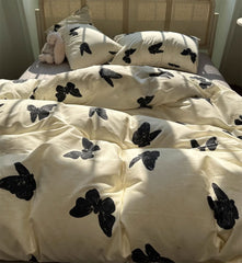 YICKYUE  -  Fashion cool black butterfly bedding set girl,twin full queen king modern cotton home textile bed sheet pillow case quilt cover