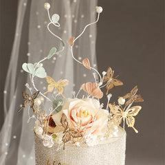 Wedding Cake Crown Topper Cake  Decoration  Ornate Wrought Iron Butterfly Wreath Ornaments Pearl Crystal Crown Birthday Dress Up
