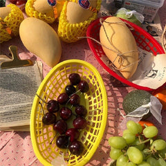 6 Pcs Colored Plastic Fruit Basket Desktop Storage Basket Vegetable Fries Hot Dog Snack Plate Burger Basket