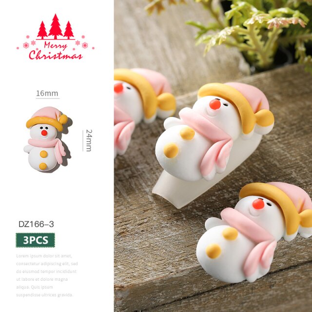 3pcs Xmas 3D Nail Decorations New Year Manicure Nail Accessories Christmas Tree Style Santa Claus DIY Design