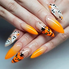 24pcs halloween fake nails with glue Removable Long Paragraph Fashion Manicure press on nails halloween for girls