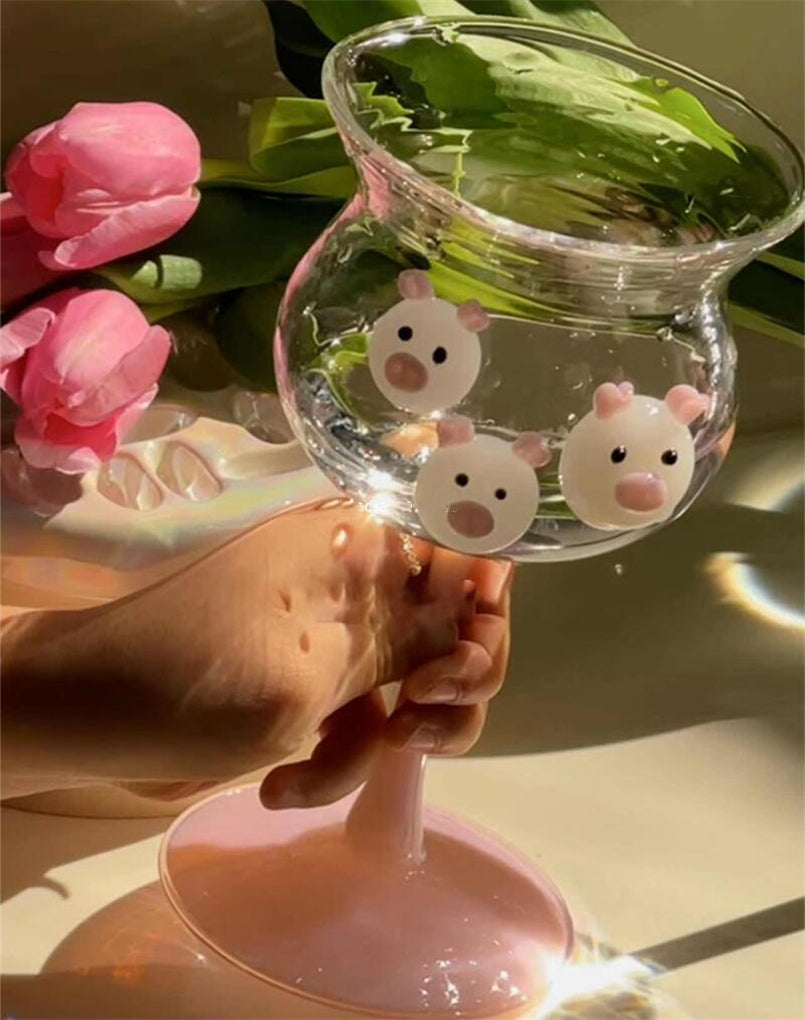 YICKYUE  -  Creative Transparent Glass Goblet, High Borosilicate Glass, Cute Fun Decoration, Simple Flower Glasses