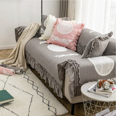 Spring Summer Pink Large Lace Embroidered Sofa Cover Scarf Girl Bedroom Princess Couch Covers Washable 3 Seater Sofa Cushion