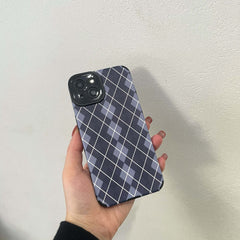 Black blue Rhomboid lattice retro phone case for iphone 13 11 12 pro max 8 plus x xr xsmax 7 leather soft silicone back cover