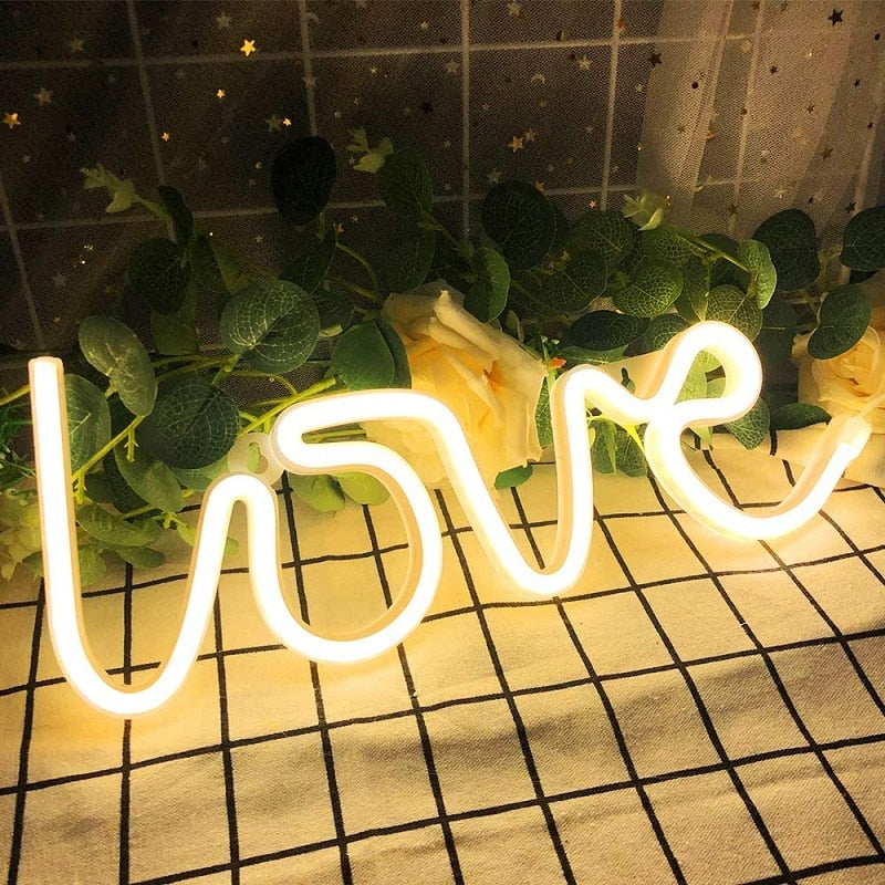 LED Neon Lights WallLove Shape Night Light Sign Lamp Battery USB Double Powered Nightlight for Indoor Christmas Wedding Birthday