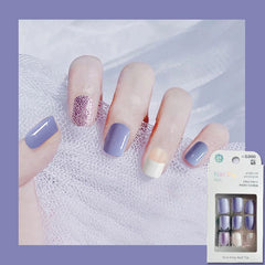 Creative Shiny Nails Art Fake Nail Tips Women Jump Color Press on Coffin Jelly Gum Short French Fake Nail Patch
