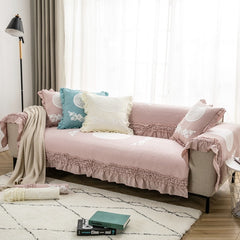 Flower Lace Fold style Sofa Cover Soft Solid Color Embossing Sofa Cover Armrest Lovely Towel Couch Covers for Sofas Living Room